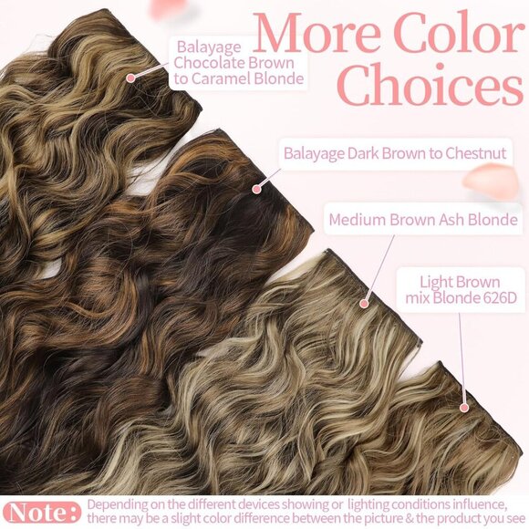 Clip in Hair Extensions Synthetic Wavy 24Inch Dark Brown to Chestnut - Picture 7 of 9